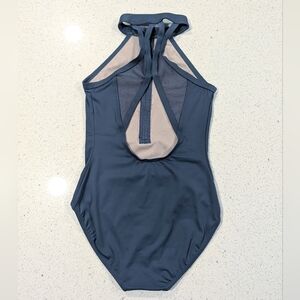 GREAT Balera Gymnastics Ballet Dance Leotard CL Large Blue Cadet Gray OPEN BACK